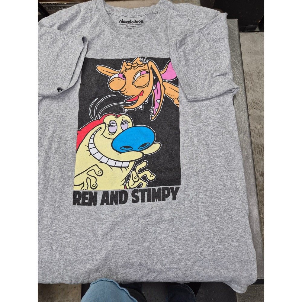 Nickelodeon Ren and Stimpy T-Shirt Gray Cartoon Graphic‎ Tee